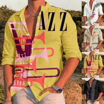 Мужская осенняя повседневная хлопковая рубашка с принтом, приталенная классическая рубашка с длинными рукавами, верхняя блузка L чёрный