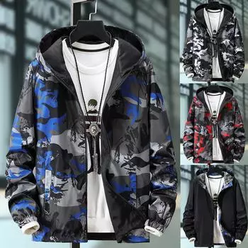 Мужская осенняя повседневная камуфляжная печать плюс размер толстовка с капюшоном двусторонняя одежда тонкое пальто L синий
