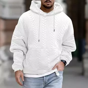 Мужская осенняя повседневная куртка-пуловер с длинным рукавом и капюшоном на шнуровке 3XL белый