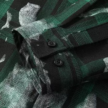 Мужская осенняя повседневная свободная клетчатая рубашка с длинным рукавом на пуговицах M темно-синий