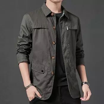 Мужская осенняя повседневная свободная куртка-карго большого размера с лацканами XXXXL чёрный