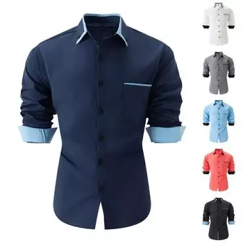 Мужская осенняя повседневная свободная рубашка с цветными блоками и длинным рукавом L чёрный