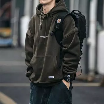 Мужская осенняя повседневная толстовка с капюшоном из утолщенного бархата с принтом букв XXXL армия зеленый