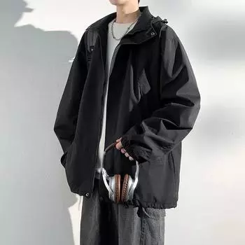 Мужская осенняя повседневная водонепроницаемая куртка для активного отдыха, модная ветровка с капюшоном, пальто для скалолазания, походов, кемпинга, унисекс, куртка на молнии Asian M чёрный