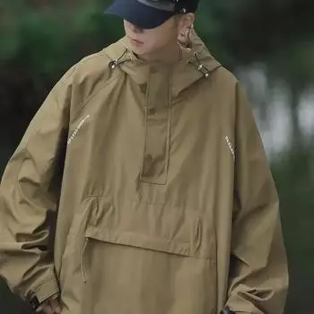 Мужская осенняя рабочая куртка с капюшоном и карманами на молнии - повседневный свободный крой, пуловер, пальто XL