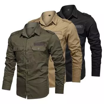 Мужская осенняя рубашка с клапаном и карманом на пуговицах с лацканами, однобортный теплый однотонный однотонный топ с длинными рукавами больших размеров, повседневный весенний топ для повседневной носки M армия зеленый