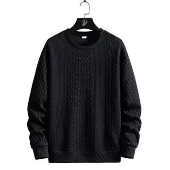 Мужская осенняя толстовка большого размера с круглым вырезом и длинным рукавом S чёрный