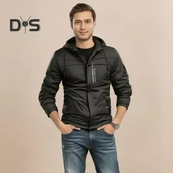 Мужская осенняя ветровка с капюшоном и карманами на молнии, утолщенная подкладка, однотонная повседневная толстовка с капюшоном для зимнего активного отдыха XS чёрный