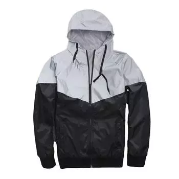 Мужская осенняя ветровка с капюшоном, завязками на шнурке, длинными рукавами, светоотражающая куртка с цветными блоками, пальто на молнии, карманы, уличный стиль, верхняя одежда M чёрный
