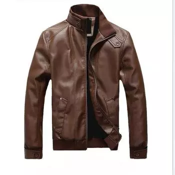 Мужская осенняя винтажная куртка из искусственной кожи, повседневное пальто, теплая верхняя одежда, куртки для мотоциклистов и байкеров M чёрный