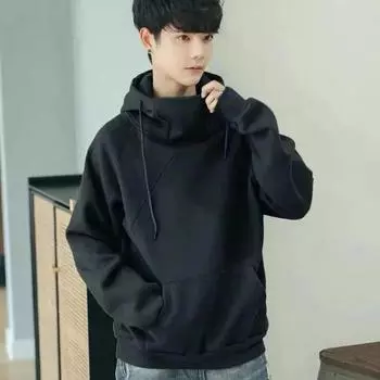 Мужская осенняя водолазка с капюшоном и утолщенным бархатом в корейском стиле для студентов и молодежи XXXL чёрный