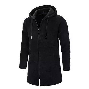 Мужская осенняя зимняя повседневная ветровка средней длины с воротником-стойкой на молнии из норкового бархата, пальто чёрный