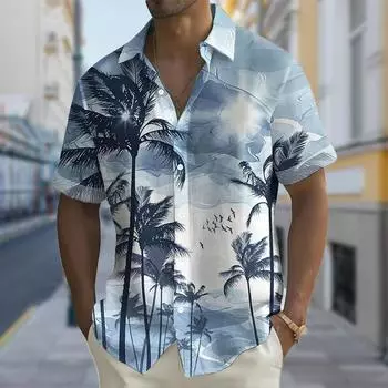 Мужская освежающая и красивая рубашка с 3D-принтом «Деревья», рубашка на пуговицах, повседневная рубашка, летняя рубашка с коротким рукавом, повседневная одежда для отпуска 5XL синий