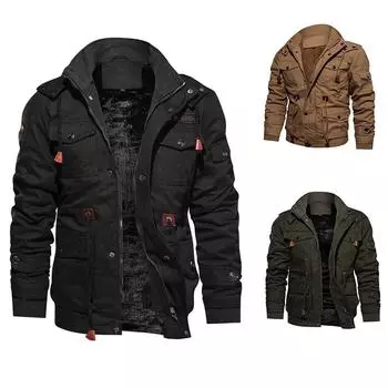 Мужская отстегивающаяся куртка с капюшоном, большая плюшевая утолщенная повседневная куртка на осень и зиму L хаки
