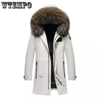 Мужская парка из меха кролика выдры с внутренней частью из искусственной кожи, утолщенное теплое меховое пальто, модное пальто M