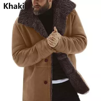 Мужская парка на шерстяной подкладке с длинным рукавом, пальто из овчины, овечья куртка, толстая зимняя теплая верхняя одежда, пальто M хаки