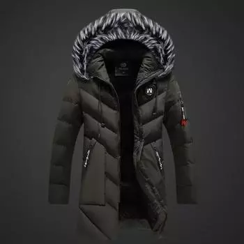 Мужская парка зимняя утепленная куртка мужская с большим искусственным меховым воротником и капюшоном флисовое пальто повседневная ветрозащитная водонепроницаемая хлопковая зимняя куртка длинная L темно-зеленого