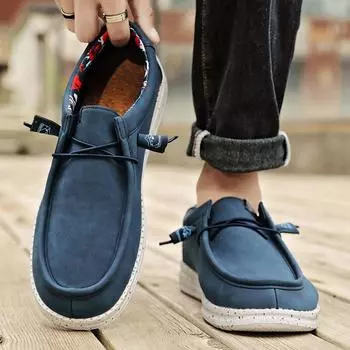 Мужская парусиновая обувь для отдыха на открытом воздухе, синие кроссовки, обувь для вождения цвета хаки, повседневная обувь больших размеров с широким носком для дальних поездок EU: 39