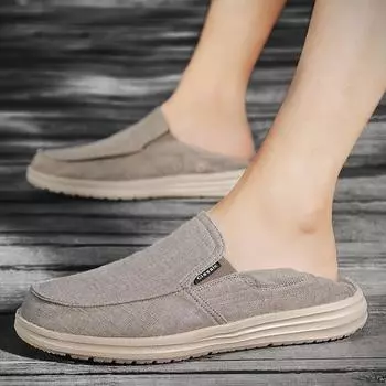 Мужская парусиновая обувь для отдыха на открытом воздухе, кроссовки, обувь для вождения, черные повседневные туфли без застежек с широким носком для более крупных размеров EU: 39 чёрный