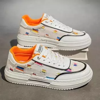 Мужская парусиновая обувь для отдыха на природе, повседневная мужская обувь, парусиновая, дышащая, удобная, белая, со шнуровкой, на толстой подошве, для скейтбординга 39 оранжевый