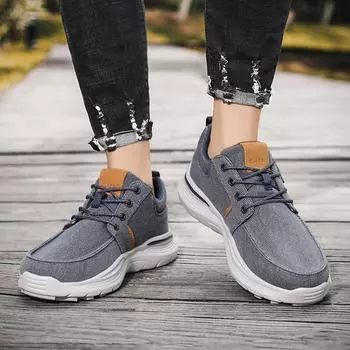 Мужская парусиновая обувь для отдыха на природе, мокасины, обувь для вождения, удобная повседневная обувь больших размеров с нескользящей подошвой и широким носком EU: 39 серый