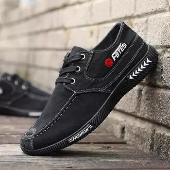 Мужская парусиновая обувь, дышащая джинсовая повседневная обувь на шнуровке, удобная обувь для вождения 44 чёрный