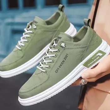 Мужская парусиновая обувь, дышащая летняя обувь из ткани Ice Silk, новые модные и универсальные мужские туфли с низким вырезом для одной ноги в корейском стиле 39 зелёный