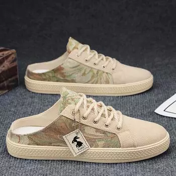 Мужская парусиновая обувь, летний тренд, универсальная, с одной педалью, дышащая, повседневная, мужская, без каблука, полуторослойная, мужская, модная обувь 39