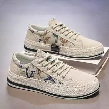 Мужская парусиновая обувь Мужские уличные модные универсальные кроссовки Тканевые дышащие вулканизированные туфли ручной работы Удобные туфли на плоской подошве 39
