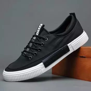 Мужская парусиновая обувь на плоской подошве, легкая прогулочная обувь, кроссовки, дышащая повседневная обувь, модная мужская обувь с высоким берцем на шнуровке 39 чёрный