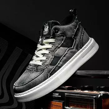 Мужская парусиновая обувь, новинка 2024, весенние кроссовки, дышащая повседневная обувь, корейская версия модной дикой мужской обуви на толстой подошве 39 чёрный