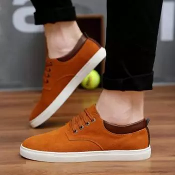 Мужская парусиновая обувь, повседневные замшевые туфли большого размера, весенние и осенние модные однотонные спортивные туфли со шнуровкой, мужская обувь 38 коричневый