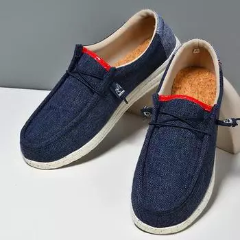 Мужская парусиновая повседневная обувь большого размера в стиле ретро, ультралегкая, ручная. 40 синий