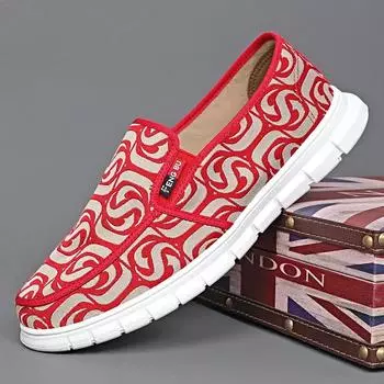 Мужская парусиновая повседневная обувь, летние принтованные дышащие спортивные мокасины без застежек, уличные трендовые туфли на плоской подошве для вождения, Zapatillas Hombre 39 красный