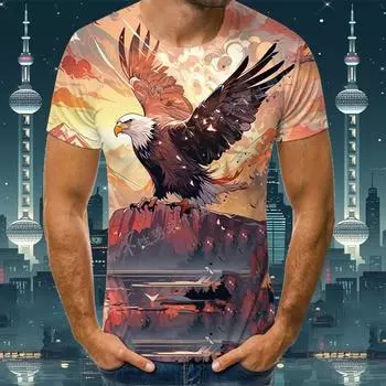 Мужская персонализированная футболка, летняя новая футболка с круглым вырезом и принтом орла, мужская футболка с 3D-принтом S