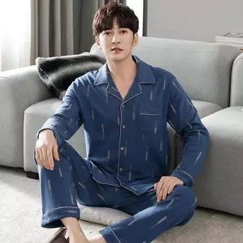 Мужская пижама из двух частей большого размера из тонкого хлопка на весну и осень, домашняя одежда для отдыха и отдыха XXXXL