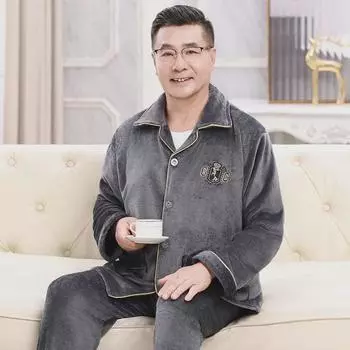 Мужская пижама из кораллового флиса больших размеров: Плотный, теплый фланелевый домашний костюм с длинными рукавами для осени и зимы. L