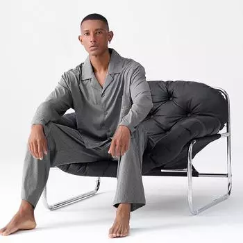 «Мужская пижама из модального хлопка с гиалуроновой кислотой — длинный рукав, весна/осень, большие размеры, можно носить на открытом воздухе» XXXXL