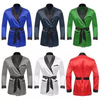 Мужская пижама Sissy Домашняя одежда Нижнее белье Праздничный халат Атласное кимоно Халат Ночная одежда Контрастный смокинг Халат с поясом S красный