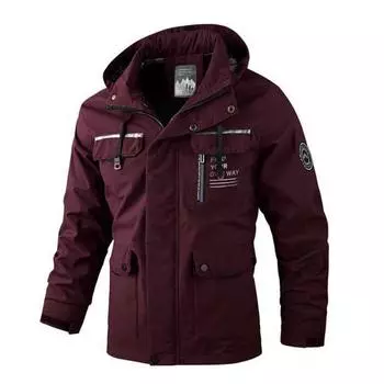Мужская планка с пуговицами-молниями, повседневная ветровка, куртка с лацканами и капюшоном с длинным рукавом, несколькими карманами, дизайн, водонепроницаемое зимнее пальто с мягкой оболочкой на открытом воздухе M вино красного
