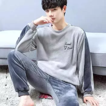 Мужская плотная пижама из кораллового флиса: Уютный зимний фланелевый домашний костюм XXL