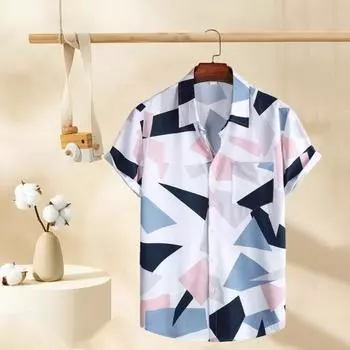 Мужская пляжная рубашка с цветочным принтом и лацканами, свободная мягкая однобортная нагрудная рубашка с короткими рукавами M серый