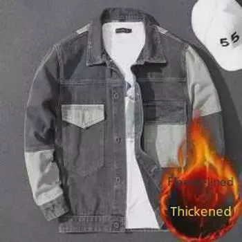 Мужская плюшевая джинсовая куртка на осень/зиму 2024 года — модный утолщенный рабочий верх 2XL