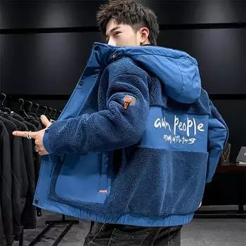 Мужская плюшевая куртка с ягненком, зимнее стеганое пальто, молодежные куртки, трендовая универсальная свободная куртка