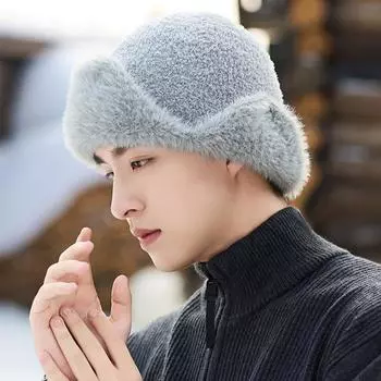 Мужская плюшевая шапка осень-зима новая теплая шапка защита ушей ветрозащитная холодная зимняя вязаная шапка для улицы One size бежевый