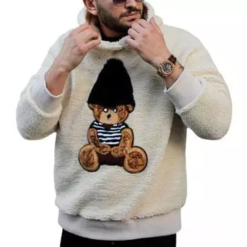 Мужская плюшевая толстовка с капюшоном, верхняя часть осенне-зимней толстовки, мужская толстовка с медведем M