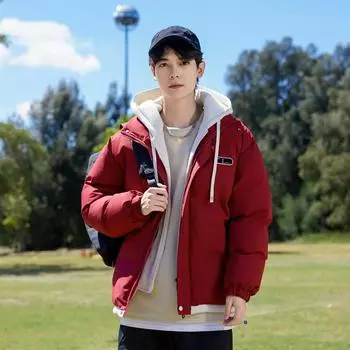 Мужская поддельная двухкомпонентная куртка с капюшоном и утеплителем Bread, термобелье из хлопка, куртка для пар, женская зимняя куртка S серый