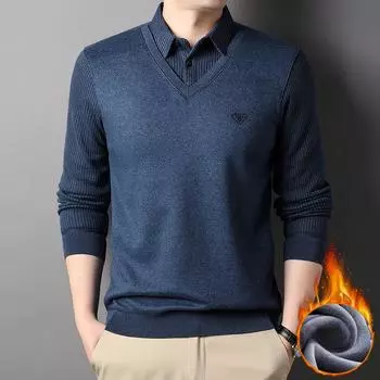 Мужская поддельная одежда для двух пап на осень и зиму, утепленный флисовый термобелье, футболка среднего возраста в полоску с лацканами, базовая рубашка M