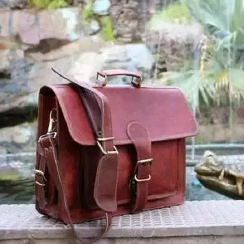 Мужская подлинная винтажная коричневая кожаная сумка-мессенджер через плечо для ноутбука 12 x 16 x 5 in коричневый