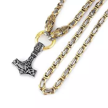 Мужская подвеска Nordic Rune Hammer с головой волка, ожерелье из нержавеющей стали 60cm Chain